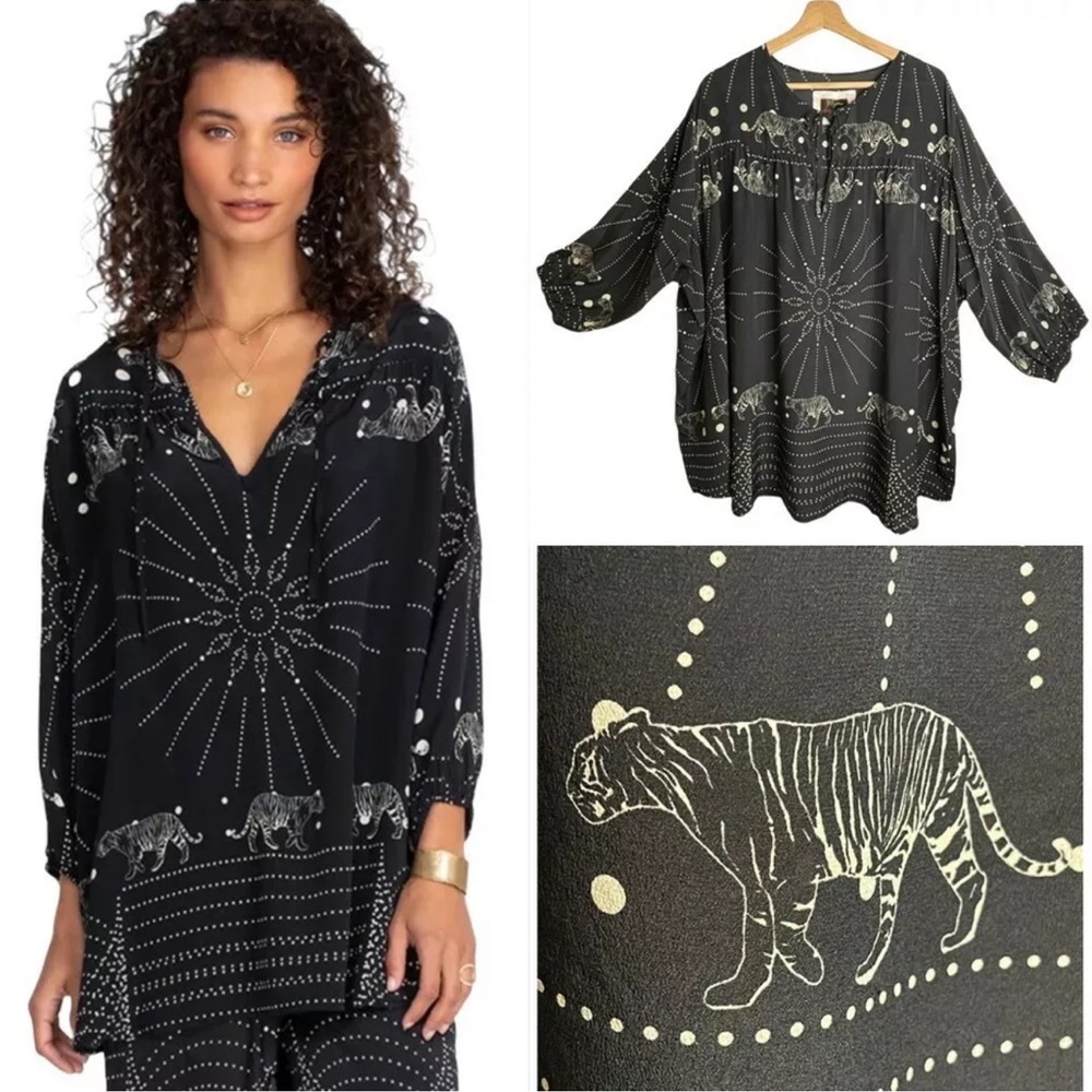 NWT Johnny Was BIYA Alisha Silk Tunic Top XL Tiger Sunburst Print